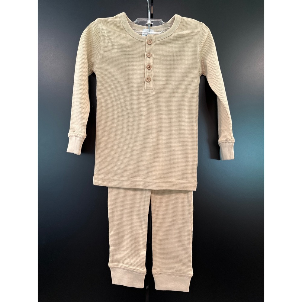 Polished Prints Kids Waffle Pajama Set 2T Shifting Sand Organic Cotton Henley